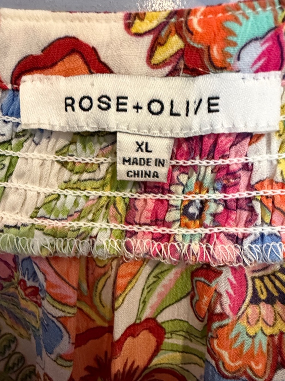 Rose & Olive Cream Floral Smocked Peasant Blouse with Bright Blossoms - Picture 2 of 5